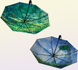 Umbrellas Les Meule Claude Monet Oil Painting Umbrella For Women Automatic Rain Sun Portable Windproof 3fold8804012