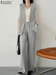 ZANZEA Elegant Sleeveless Vest Tops Wide Leg Pants Sets 2PCS Fashion Women OL Work Trouser Suits Casual Solid Urban Tracksuit 240106