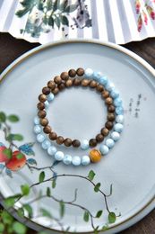 Charm Bracelets Qi Nan Agarwood 0.7 Bracelet Matching: Old Wax Old-Styled Bead Sky Blue Sea-Pattern Stone Gem Light Clean White Clouds