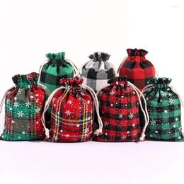 Shopping Bags 10pcs/Lot Christmas Cotton Linen Drawstring Bag Jewelry Storage Snowflake Plaid Candy Gift Year Party Packaging