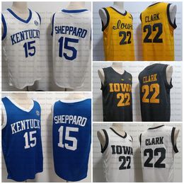 College Iowa Hawkeyes 22 Caitlin Clark Basketball Jersey Kentucky Reed Sheppard College 스티치 남성 저지 화이트 블루 클래식