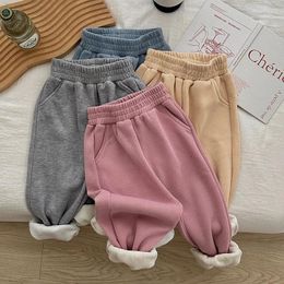 Trousers 2024 Autumn Winter Plush Kids Pants Korea Style Solid Colour Thicken Warm Children Boys Girls