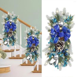 Decorative Flowers 2PCS Christmas Wreath Bow With Lights Outdoor For Front Door Holiday Farm Doors