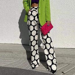 Women's Pants Uoozee Female Stylish White Polka-Dot High Waisted Wide Leg 2024 Spring Summer Casual Going Out Trousers For Women