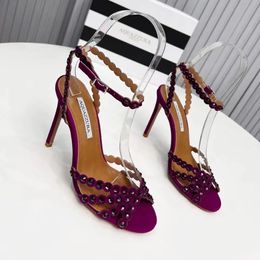 10.5cm stiletto sandals pumps Sheep ankle strap Crystal decorative party evening shoes women's luxury designer high heels factory footwear With box