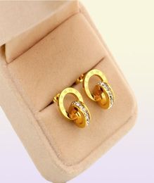 Luxury designer jewelry for women rose gold color double rings necklace titanium steel Crystal Diamond Stud Earrings Roman 8796816