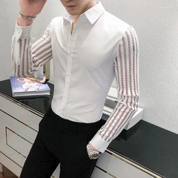 Men's Casual Shirts Male Shirt Nightclub Party Buttons Down Thin Chemise Homme Sexy Mesh Men Spring Summer See Through Long Sleeves
