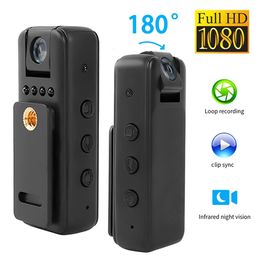 HD 1080P Mini Camera Portable Small Digital Video Recorder BodyCam 180 Degree Rotating Infrared Night Vision Camcorder 240106