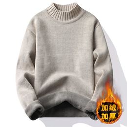 Men's Winter Fleece Pullover Knit Sweater Wool Plus Velvet Clothing Thick Cold Blouse O-neck Korean Fashion y2k Knitwear 240106