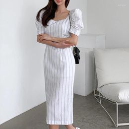 Party Dresses Arrival Fashion Slim Backless Formal Dress Women Elegant Vintage Temperament Office Lady Simple Striped Pencil