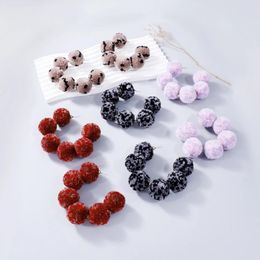 Dangle Earrings Exaggerate Big Plush Balls C-shaped For Women Winter Jewelry Statement Ladies Fashion Party Accessories