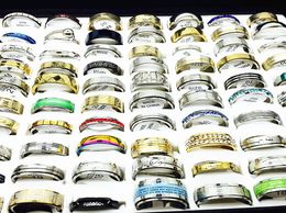 whole lots bulk 100pcs women rings set stainless steel gold silver couple black ring men Jewellery gift wedding band party drops8429313