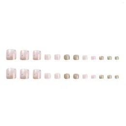 False Nails White Edge Printed Pink Press On Toenails Long Lasting Safe Material Waterproof For Professional Nail Art Salon