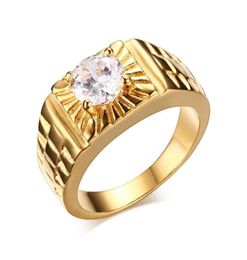 Men Punk Ring Stainless Steel CZ IP Gold Plated High Polished Vintage Jewellery Carved Geometric Hipsters Accessories Gold Size 7117160089