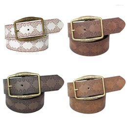 Belts Engraved Embossed Floral Faux Leather Waist Belt Antique Bronze Buckle Adjustable PU Waistband For Women Jeans