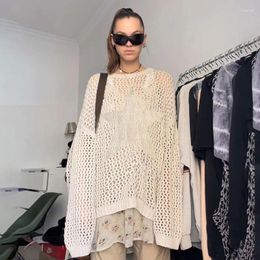 Women's Sweaters TARUXY Hollow Out Oversized Sweater Women 2024 Solid Star See Through Knitted Pullover Womens Knitwear Cover-up Ladies