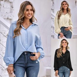 Women's Blouses Clothing Autumn And Winter Solid Color Lapel Casual Shirt Women