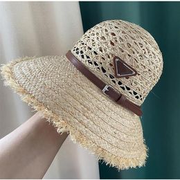 Fashion Straw Bucket Hat Sun Cap for Women Designer Fisherman Caps with belt Beanie Casquettes fishing buckets hats patchwork High2949