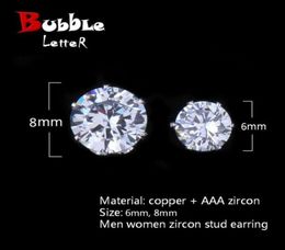 6mm 8mm Zircon CZ Round Stud Earrings Hip hop Jewellery Men Copper Material Iced Bling Pushback343a6552526