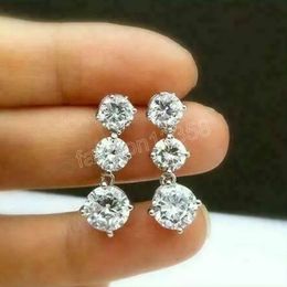 Simple Stylish 3 Round Cubic Zirconia Dangle Earrings For Women Engagement Wedding Accessories Fashion Contracted Jewelry