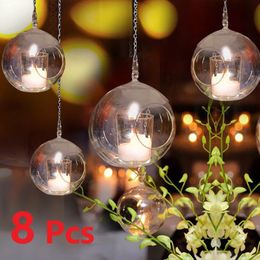 8Pcs 68cm Glass Candle Holder Hanging Tealight 681012cm Globes Terrarium Wedding Candle Candlestick Vase Home Bar Decor 240106