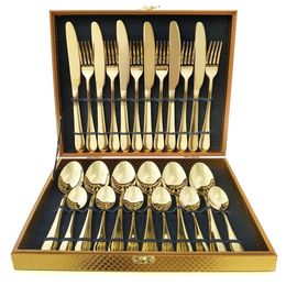 16/24Pcs Golden Cutlery Dishes Dinnerware Table Sets Tableware Stainless Steel Gold Flatware Fork Spoon Knife Set dinnerware set 240106