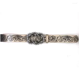 Belts 652F Fashion Womens Leather Belt Soft Waist With Rhinestones Pin Buckle Floral Embossed For Jeans Pants