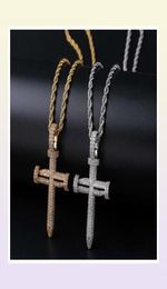 hip hop nail cross diamonds pendant necklaces for men luxury crystal pendants copper zircons 18k gold platinum plated lovers chain6963799