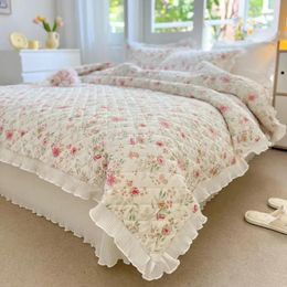 Bedding Sets Cotton Premium Quality Soft Duvet Cover Bedspread Coverlet Pillow Shams Diamond Quilted Floral Ruffled Comforter Set