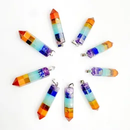 Natural Stone Pendant for Women's Colored Hexagonal Pillar Head Cone Spiritual Healing Natural Crystal Necklace Pendant Seven Chakra Yoga Jewelry Gift