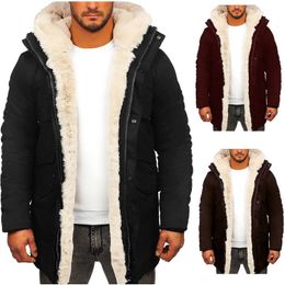 Warm Faux Fur Jacket Coat Parka Hooded Men Autumn Winter Long Sleeve Fashion Casual Zipper Solid Color Jackets 240106