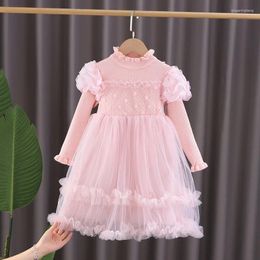 Girl Dresses Baby Girls Lace Lolita Sweater Dress Long Sleeve Knitting Patch Tulle Princess Vestido Fall Winter Clothing Lovely Causal Wear
