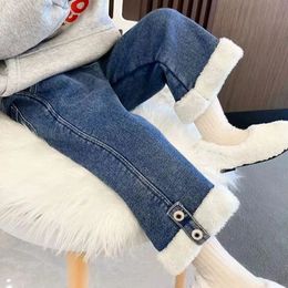 Childrens Clothing Girls Fleece Kids Jeans Trousers Denim Winter Thickened Warm pants 100% Cotton Baby 2 3 4 5 6 Years 240106