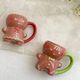 Mugs Gingerbread Man Mug Cartoon Cute Coffee Couple Christmas Ceramic Cup Handheld Gift Year Creative Festival