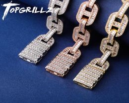 TOPGRILLZ Miami 14mm Big Box Clasp Cuban Link Bracelet Charm Gold Silver Plated Iced Out Baguette Zircon Men Hip hop Jewelry3957312636499