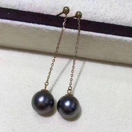 Dangle Earrings Charming Pair Of 10mm Tahitian Round Black Green Pearl Earring 18k