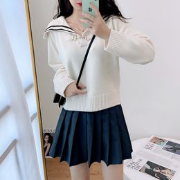 Sandro New College Style Navy Collar Long Sleeve Knit Top Women