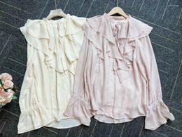 Women's Blouses WAKUTA 2024 O Neck Solid Colour Long Sleeve Ruffles Drawstring Bandage Shirts Japanese Vintage Blusas Mujer De Moda