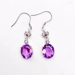 Dangle Earrings Natural Real Amethyst Flower Drop Earring 10 12mm 4.5ct 2pcs Gemstone 925 Sterling Silver Fine Jewellery X218293