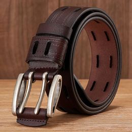 High Quality Genuine Leather Belts for Men Brand Strap Male Double Pin Buckle Fancy Vintage Jeans Belt Cowboy Cintos 240106