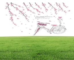 SHIJUEHEZI Cartoon Girl Wall Stickers PVC Material DIY Peach Flowers Bicycle Wall Decal for Kids Rooms Baby Bedroom Decoration7996564