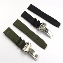 20 21 22 mmvert noir Nylon tissu bracelet en cuir bracelet de montre bracelet ceinture en acier inoxydable 316L boucle déploiement fermoir275E