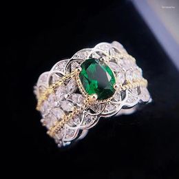 Wedding Rings Huitan Women Resizable With Green Cubic Zirconia Two Tone Luxury Fashion For Female Party Modern Jewelry