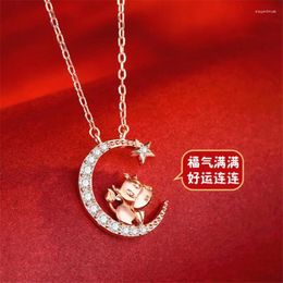 Pendant Necklaces Zodiac Cattle Silver Plated Jewellery Personality Inlaid Zircon Star And Moon Clavicle Chain N075