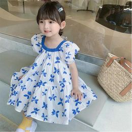 Girl Dresses Summer Casual Baby And Girls Cotton Contrast Butterfly Puff Sleeves Princess Dress School Kids Lovely Outfit Clothing 2-8 Years