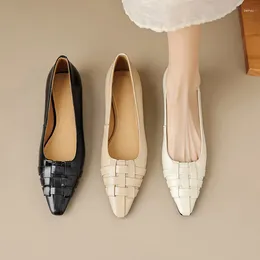 Dress Shoes Phoentin Women's Basic Office Cozy Pointed Toe Weave Loafers Spring Autumn Pumps Elegant Lady Wedge Low Heels Black FT2813