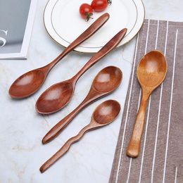 Spoons Solid Wood Household Tableware Handmade Large Lacquer Spoon Tea Long Coffee Soup Drinking Reusable