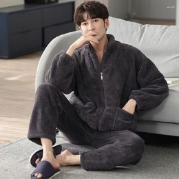 Men's Sleepwear 2024 Pyjamas Autumn Winter Coral Velvet Loungewear Thick Plush High Neck Zippered Flannel Warm Homewear