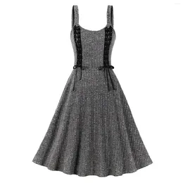 Casual Dresses Suspender Women'S Slim Fit Knitted Dress Large Retro Style Crisscross Strappy Slimming Waist Pleated Big Swing