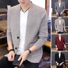 Men's Sweaters 1Pc Men Sweater Slim Fit Solid Colour Knitted With Pockets Soft Single-breasted Knitwear Coat Cardigan For Fall